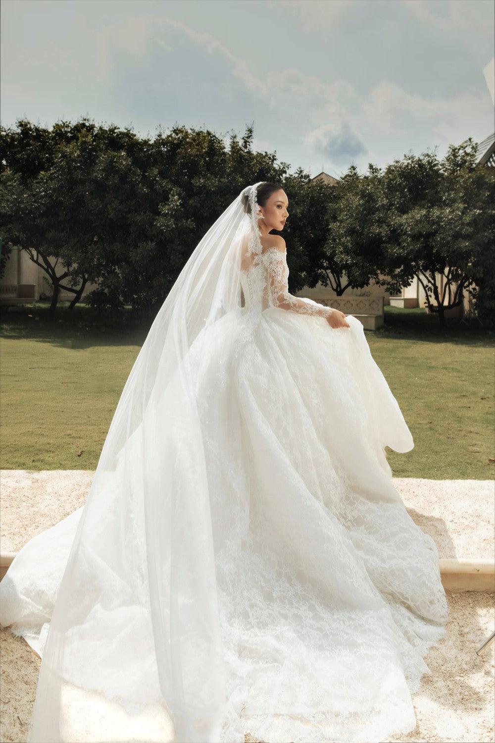 Lace Wedding Dress Off Shoulder Long Sleeve A Line Princess Bridal Gown